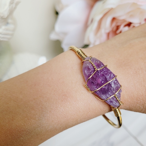 100% Natural Amethyst Wire Wrapped Bangle - Picture 5 of 8
